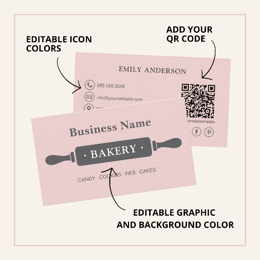 Minimalistisches Bäckereirosa Visitenkarte
