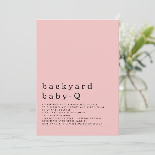 Minimalistisches Backyard Baby Q GRILLEN Dusche Ro Einladung (Stehend Vorderseite)