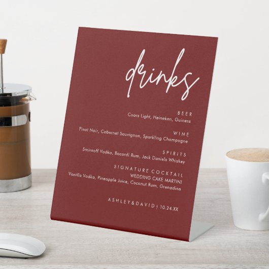 Minimalistisches Bar von Burgundy Wedding Drinks Sockelschild (In SItu)