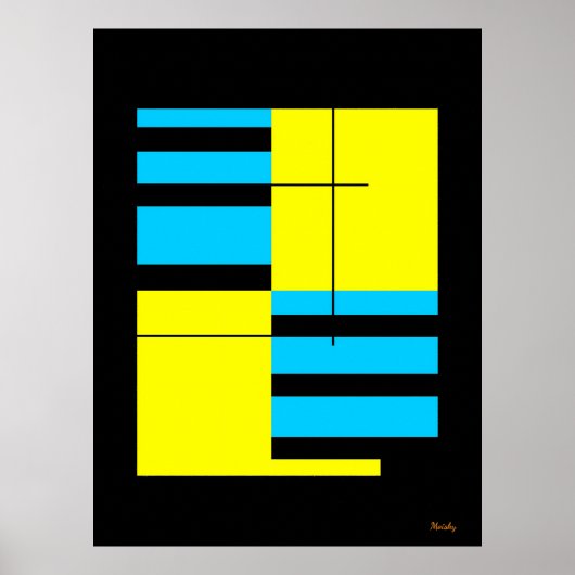 Minimalistisches Bauhaus in Gelb und Cyan Grid Poster (Vorne)