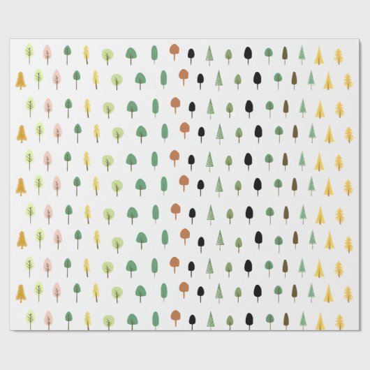 Minimalistisches Baummuster im Whimsikwald Geschenkpapier (Flach)