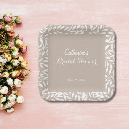 Minimalistisches Beige Blätter Brautparty Pappteller