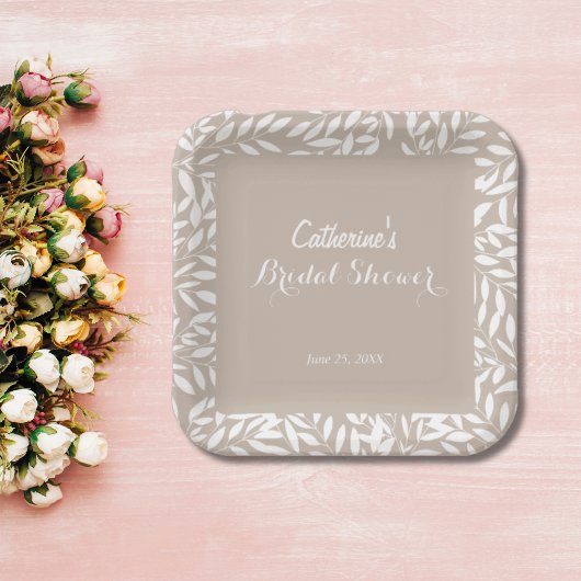 Minimalistisches Beige Blätter Brautparty Pappteller