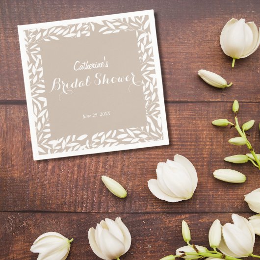 Minimalistisches Beige Blätter Brautparty Serviette