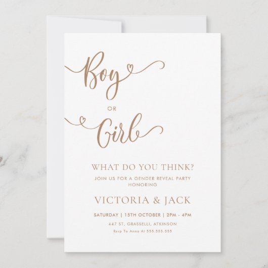 Minimalistisches Beige-Gender-Party für Jungen ode Einladung (Vorderseite)