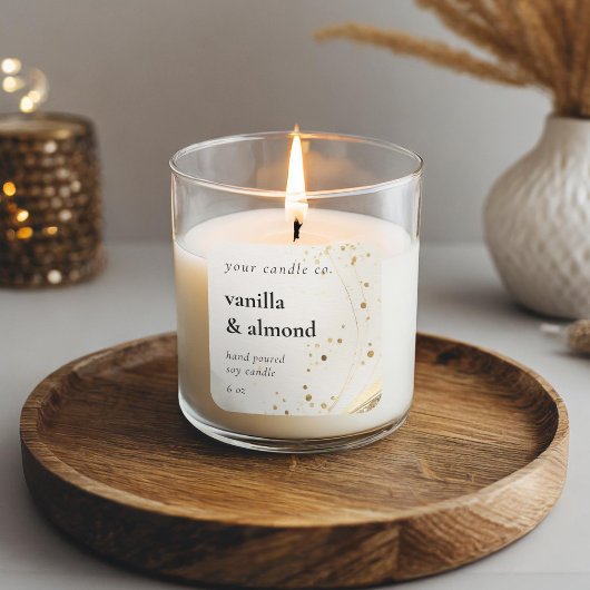 Minimalistisches Beige-Gold-Kerze-Label Quadratischer Aufkleber