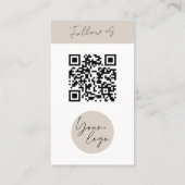 Minimalistisches Beige-QR-Code-Logo Visitenkarte (Rückseite)