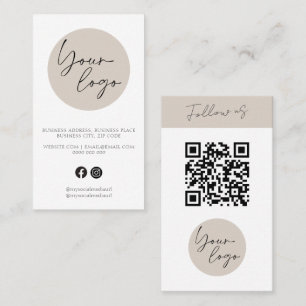 Minimalistisches Beige-QR-Code-Logo Visitenkarte