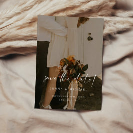 Minimalistisches Beige Script QR Code Foto Hochzei Save The Date