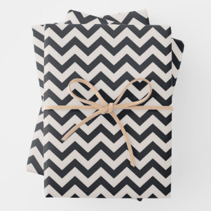 Minimalistisches Beige- und Schwarz-Keilmuster Geschenkpapier Set