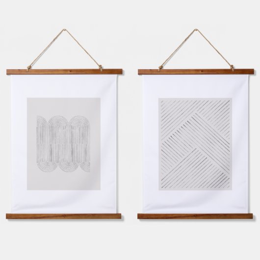 Minimalistisches Beige Wandteppich Mit Holzrahmen (Doppelt)