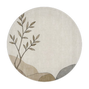 Minimalistisches Beige-Zweig-Blatt-Abstraktes Erdi Schneidebrett