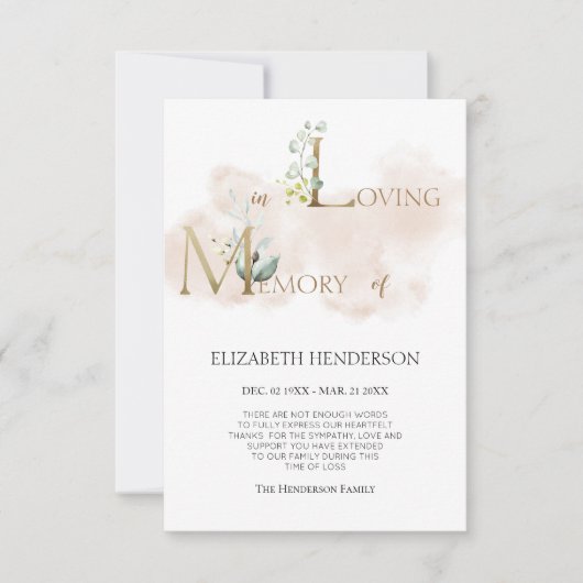 Minimalistisches Beileid Flat Dankeschön Karte (Vorderseite)