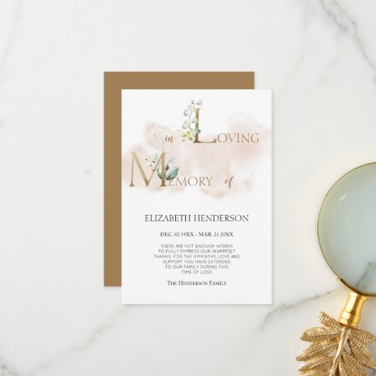 Minimalistisches Beileid Flat Dankeschön Karte (Vorderseite/Rückseite Beispiel)