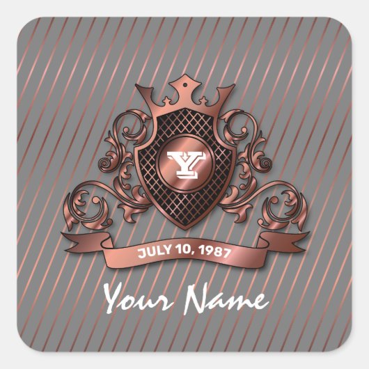 Minimalistisches, benutzerdefiniertes Monogramm-De Quadratischer Aufkleber (Vorderseite)