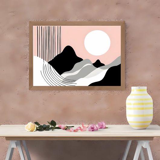 Minimalistisches Bergpanorama mit wachsender Sonne Poster