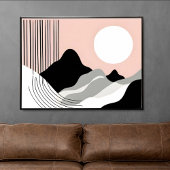 Minimalistisches Bergpanorama mit wachsender Sonne Poster