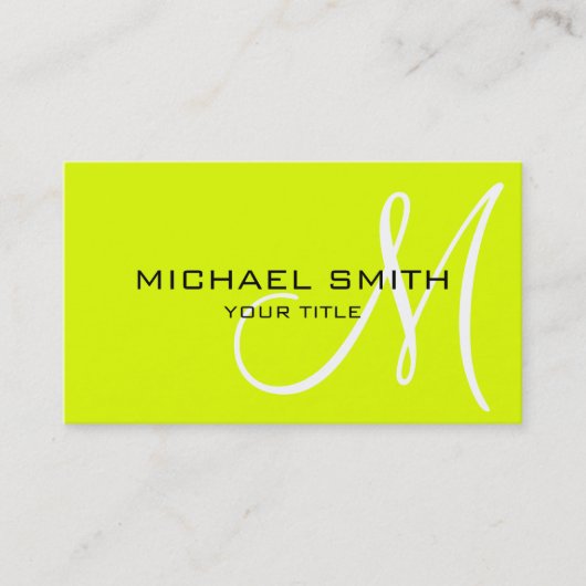 Minimalistisches Berufliches Chartreuse Monogramm Visitenkarte (Vorderseite)