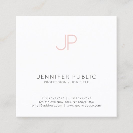 Minimalistisches Berufliches Design Rosa Weiß Quadratische Visitenkarte (Vorderseite)
