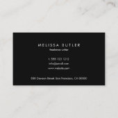 Minimalistisches Berufliches Elegantes Schwarz-Wei Visitenkarte (Rückseite)