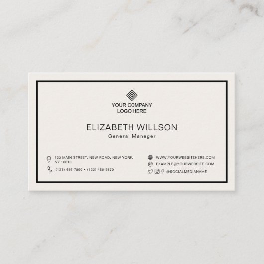 Minimalistisches Berufliches Firmenlogo Elfenbein Visitenkarte (Vorderseite)