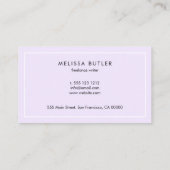 Minimalistisches Berufliches Licht Lila Visitenkarte (Rückseite)