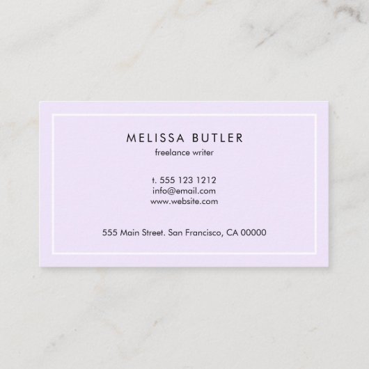 Minimalistisches Berufliches Licht Lila Visitenkarte (Rückseite)