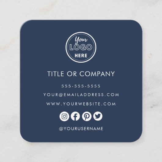 Minimalistisches Berufliches Logo QC Code Navy Blu Begleitkarte (Vorderseite)