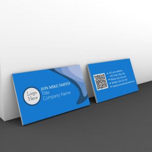 Minimalistisches Berufliches Logo, QR-Code blau Visitenkarte