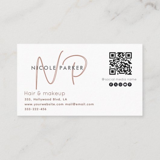 Minimalistisches berufliches Monogramm Qr-Code Zim Visitenkarte (Rückseite)