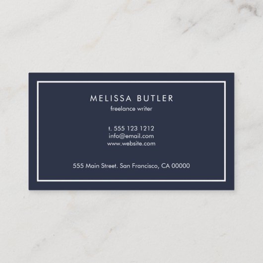 Minimalistisches Berufliches Navy Visitenkarte (Rückseite)