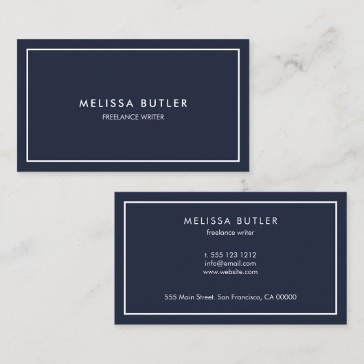 Minimalistisches Berufliches Navy Visitenkarte (Vorne/Hinten)