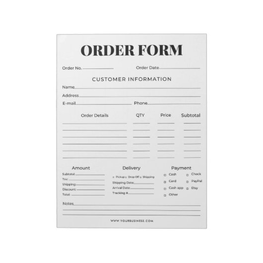 Minimalistisches Bestellformular Notizblock (Rotiert)