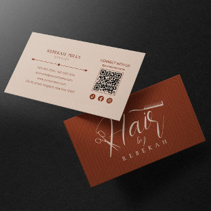 Minimalistisches Biege-Muster Friseur QR-Code Visitenkarte