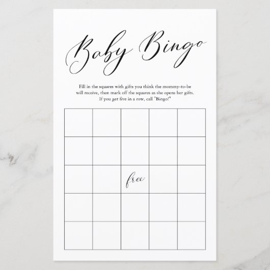 Minimalistisches Bingo Baby Showspiel (Vorderseite)
