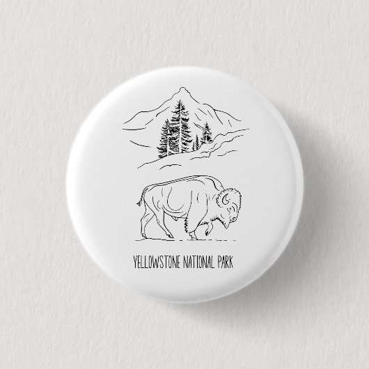 Minimalistisches Bison im Berglandschaft Shirt Button (Vorderseite)