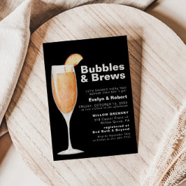Minimalistisches Black Bubbles & Brews Brautparty Einladung