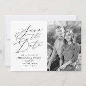 Minimalistisches Black Calligraphy Script-Foto Save The Date (Vorderseite)