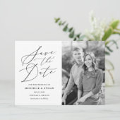 Minimalistisches Black Calligraphy Script-Foto Save The Date (Stehend Vorderseite)