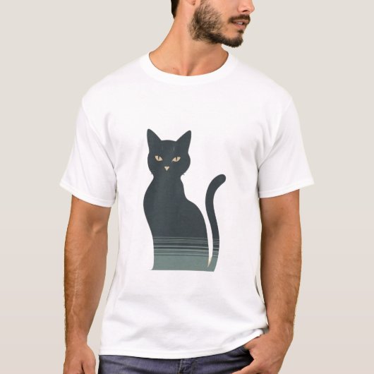Minimalistisches Black Cat Retro ästhetisches Desi T-Shirt (Vorderseite)