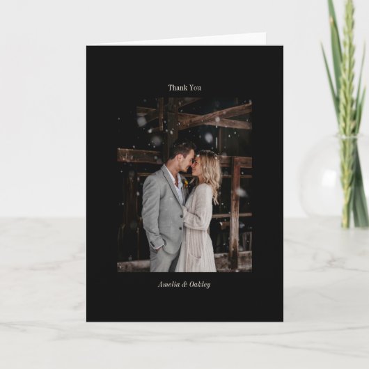 Minimalistisches Black Chic Elegantes Hochzeitssze Dankeskarte (Vorderseite)