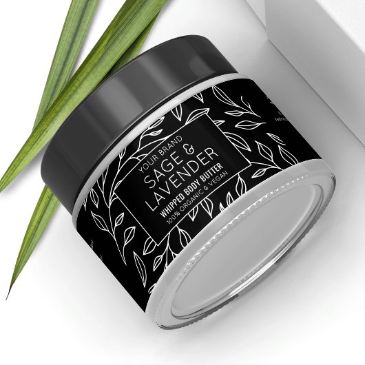 Minimalistisches Black Floral Cosmetic Jar Wrapper Wasserflaschenetikett