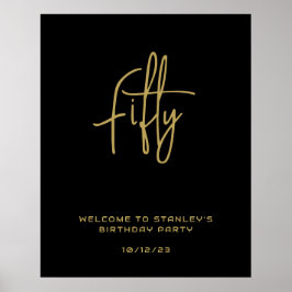 Minimalistisches Black Gold 50 Geburtstag Begrüßun Poster
