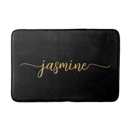 Minimalistisches Black Gold Girl Monogram Name Scr Badematte (Vorderseite)
