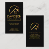 Minimalistisches Black Gold Line Rooftop Gebäude R Visitenkarte (Vorne/Hinten)