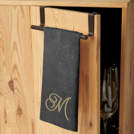 Minimalistisches Black & Gold Vintag Luxus Monogra Geschirrtuch