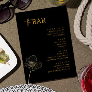 Minimalistisches Black & Gold Wedding Drinks Bar M Menükarte