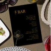 Minimalistisches Black & Gold Wedding Drinks Bar M Menükarte