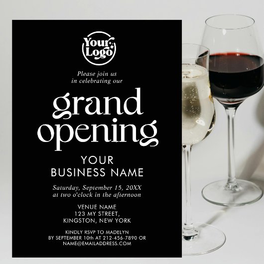 Minimalistisches Black Grand Opening-Business-Logo Einladung