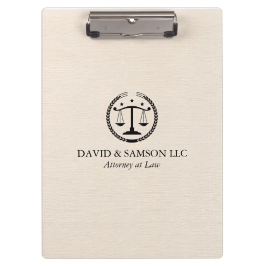 Minimalistisches Black Justice Logo auf Beige Line Klemmbrett (Vorderseite)